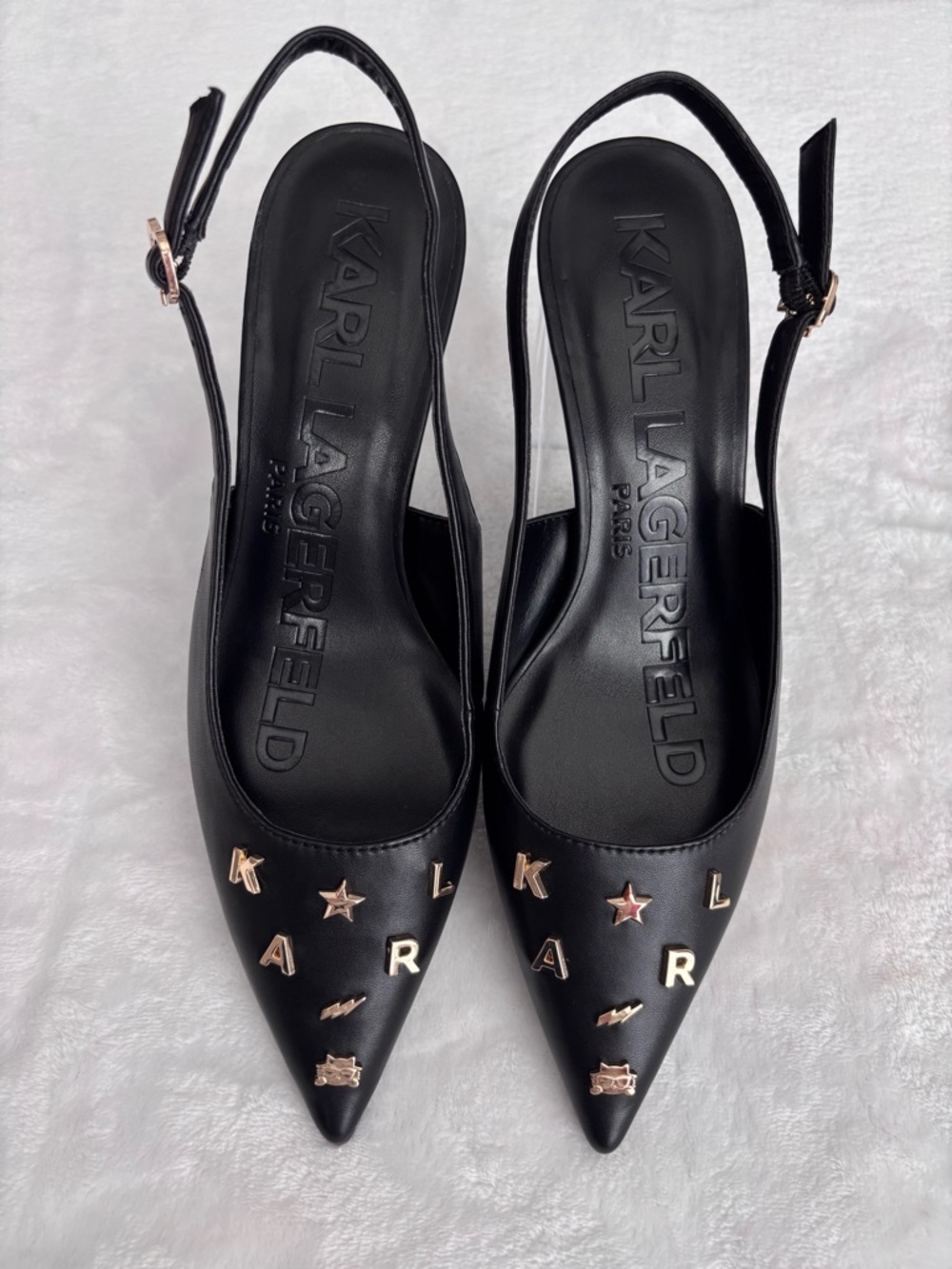 KARL LAGERFELD Sunday Black Faux Leather Slingback Kitten Heel Pump--NWOB--7.5 - Picture 5 of 15